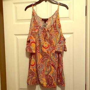 Ashley Stewart Cold Shoulder Printed Blouse.